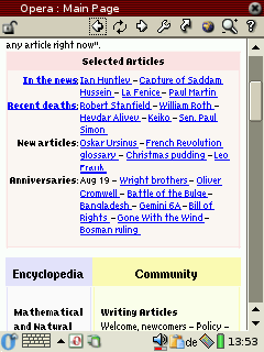 Main Page of english Wikipedia on Zaurus