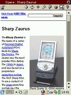 Entry on Sharp Zaurus in the Wikipedia running on Zaurus
